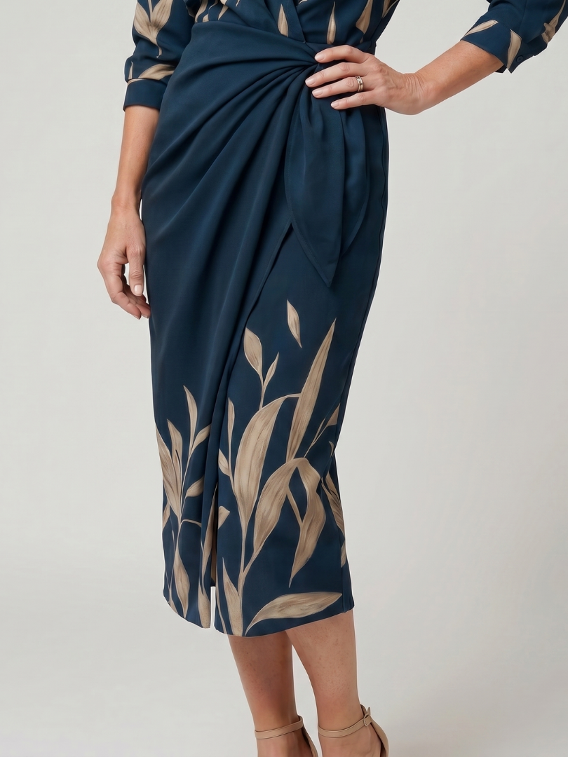 Leya | Robe midi à rayures avec col et manches longues