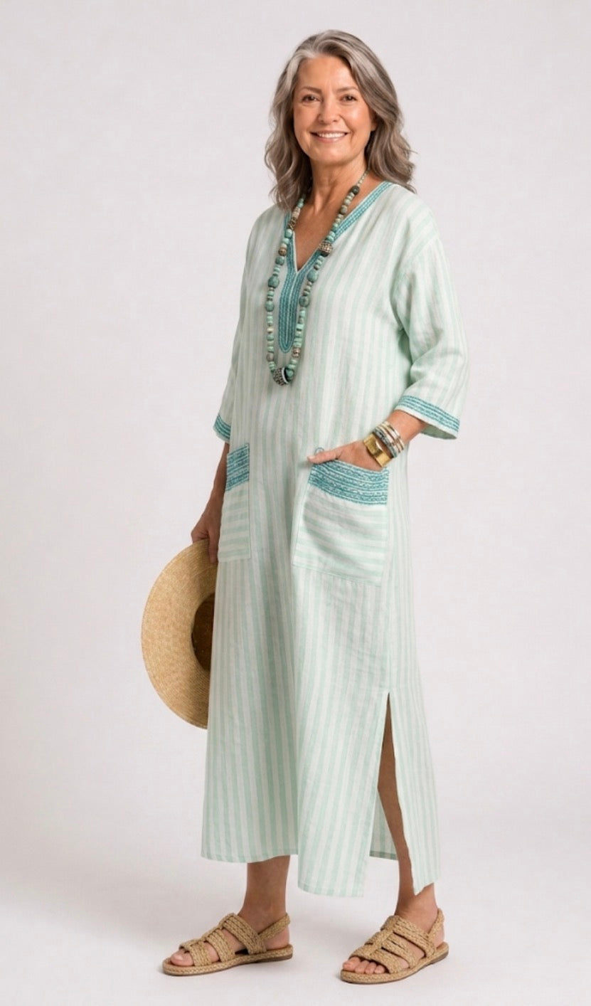 Velis | Robe Midi à Rayures avec Col en V et Poches