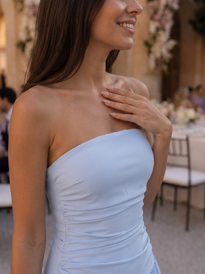Zelene | Robe Midi Bustier à Corsage Froncé
