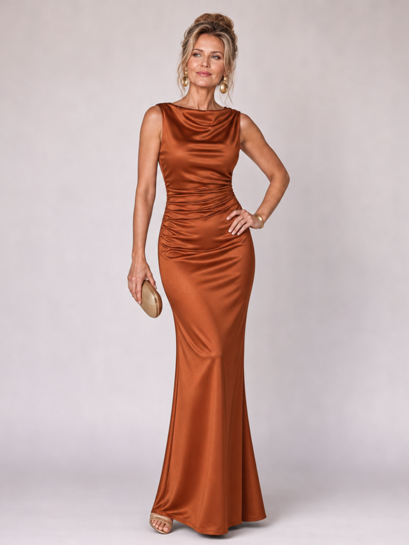 Virella | Robe Maxi Sans Manches à Col Bateau Ajustée