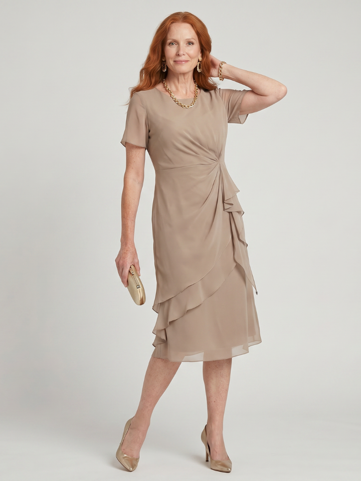 Eira | Robe Midi à Manches Courtes et Ourlet Superposé