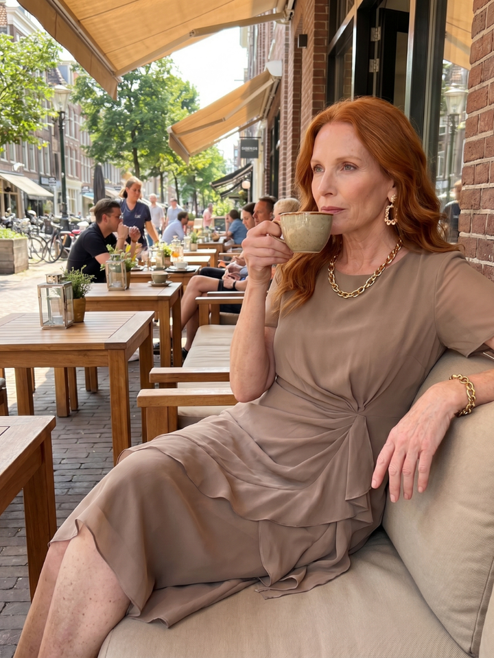 Eira | Robe Midi à Manches Courtes et Ourlet Superposé