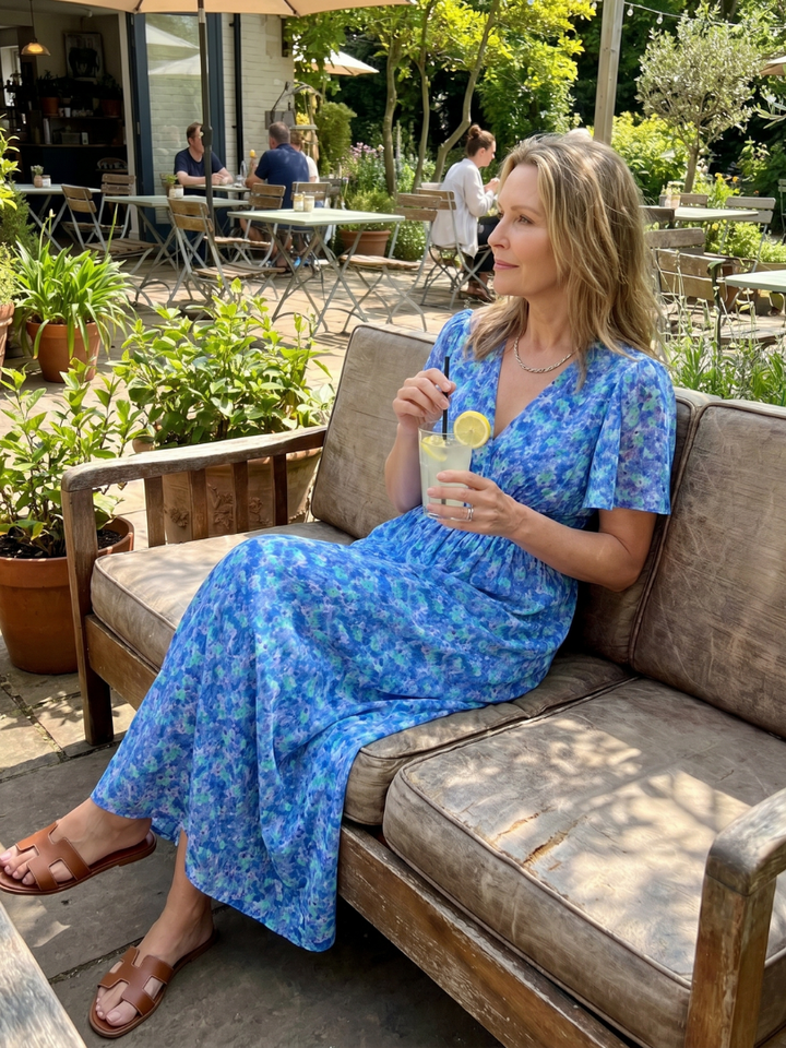 Juna | Robe midi à manches courtes avec imprimé floral
