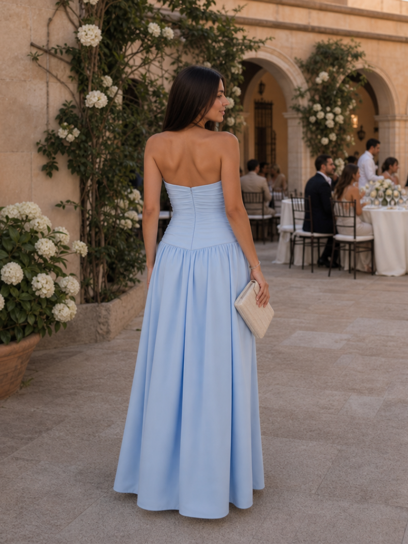 Zelene | Robe Midi Bustier à Corsage Froncé