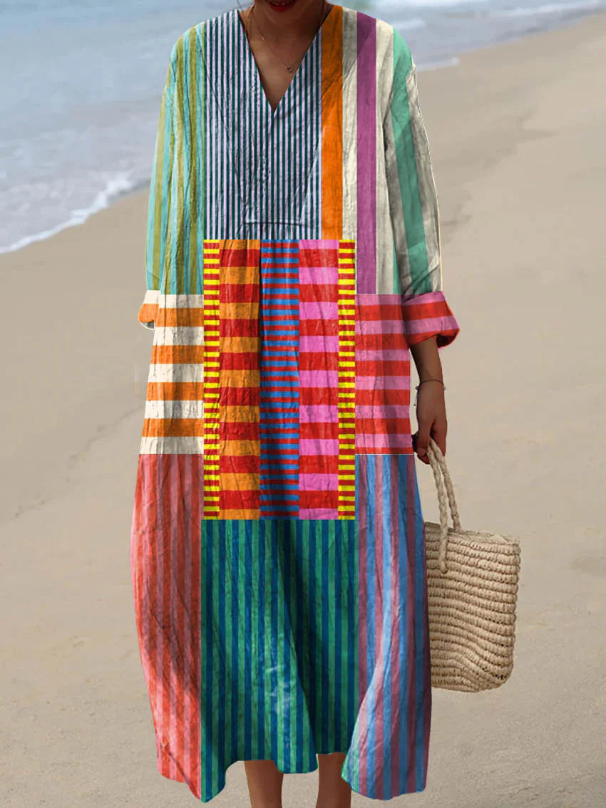 ELARA | ROBE MAXI PATCHWORK MULTICOULEUR