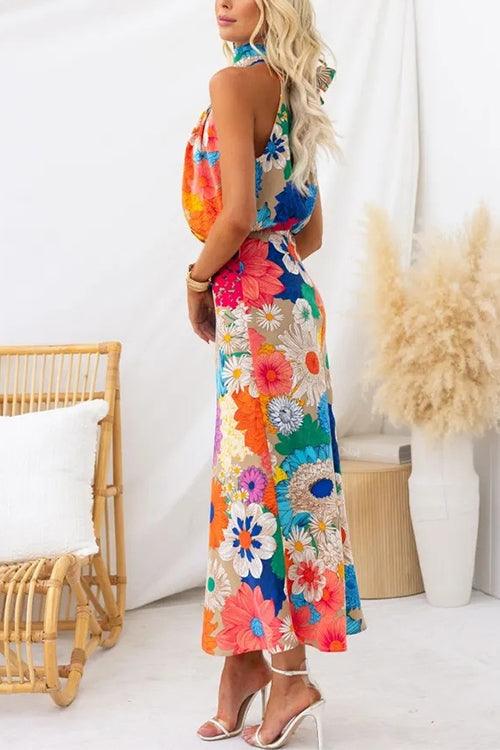 Été | Robe maxi sans manches à nouer avec imprimé floral