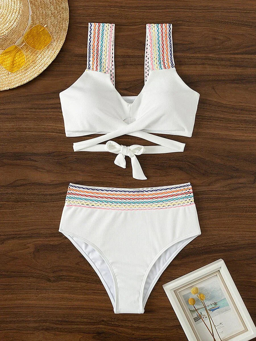Haut de Bikini Croisé et Slip Modélisant à Taille Haute