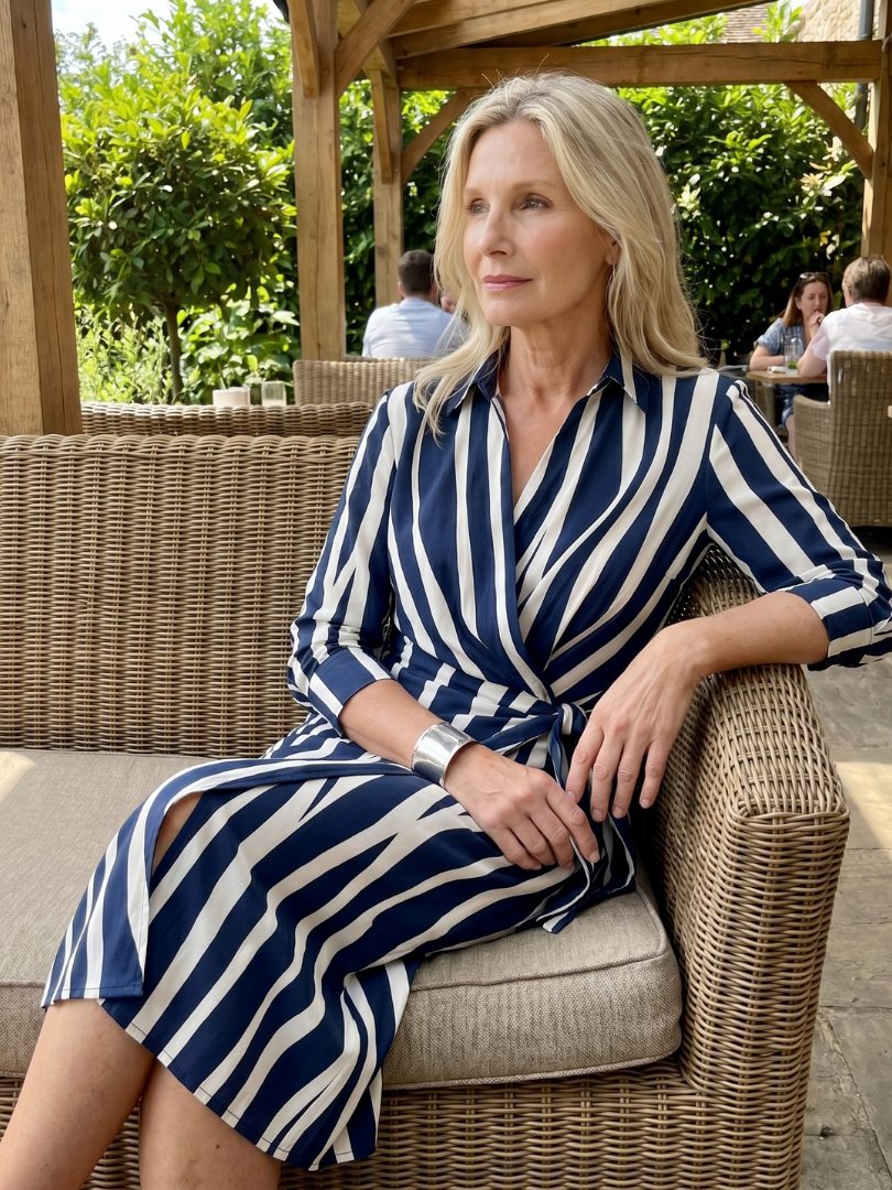 Leya | Robe midi à rayures avec col et manches longues