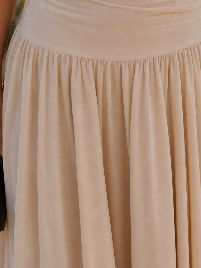 Zelene | Robe Midi Bustier à Corsage Froncé