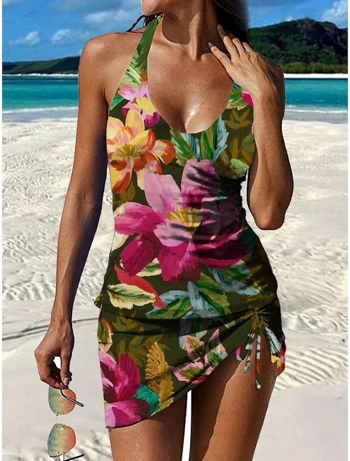 Fiesta | Ensemble de tankini floral avec graphique couvrant le ventre