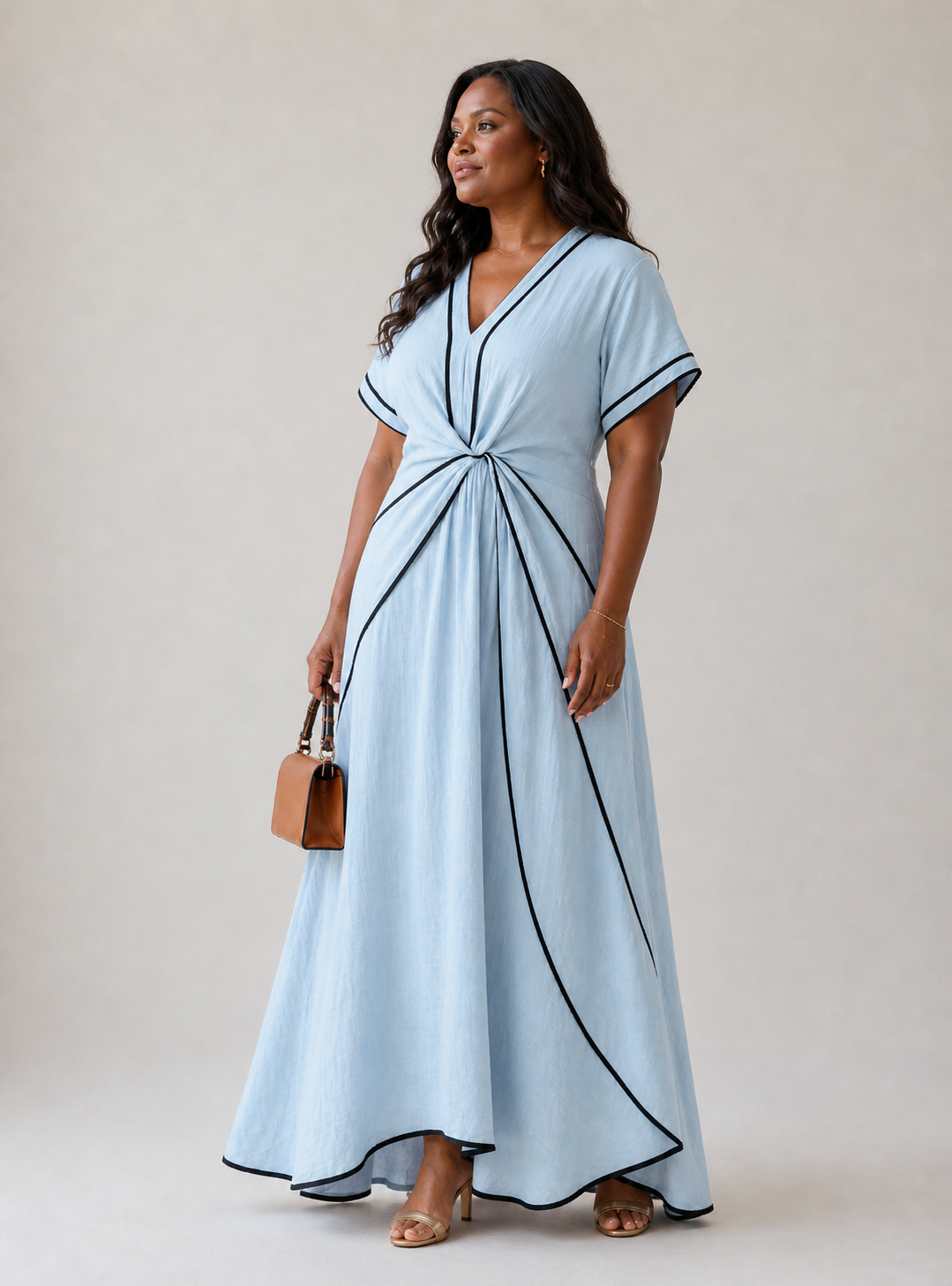 Linnea | Robe midi à manches courtes et décolleté en V