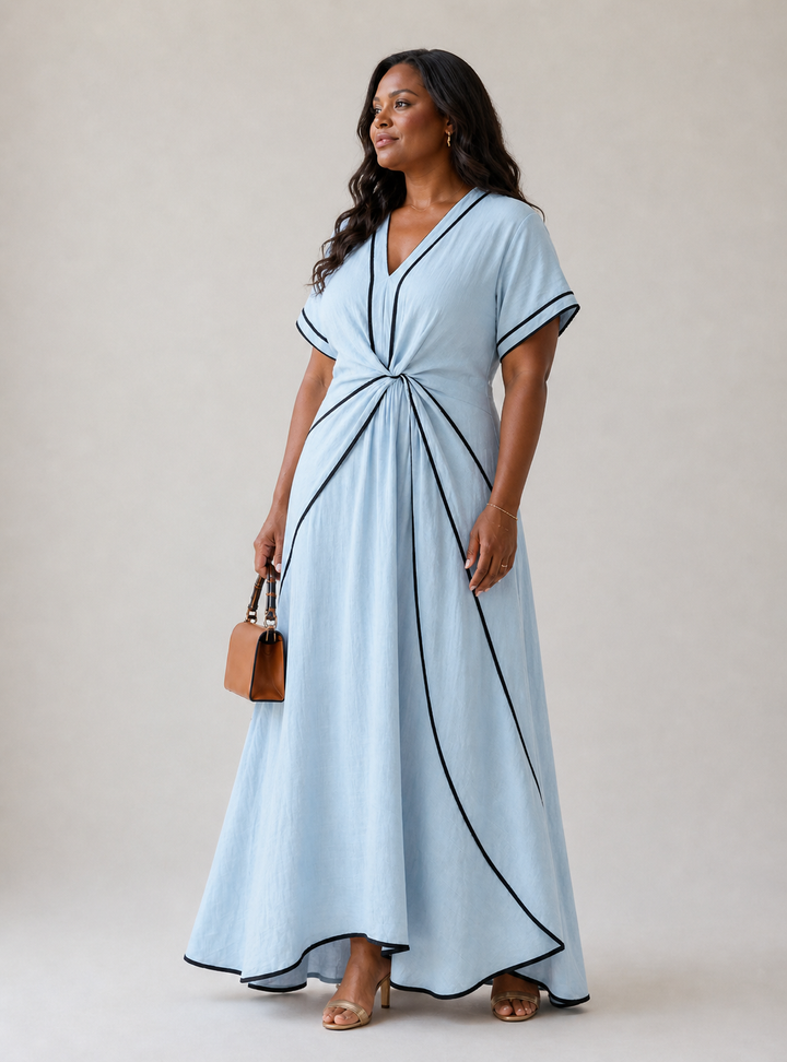 Linnea | Robe midi à manches courtes et décolleté en V