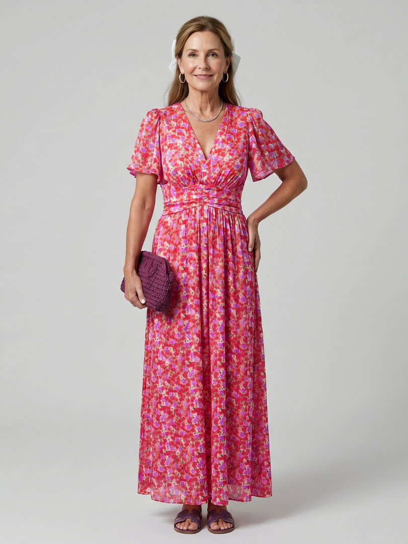 Juna | Robe midi à manches courtes avec imprimé floral