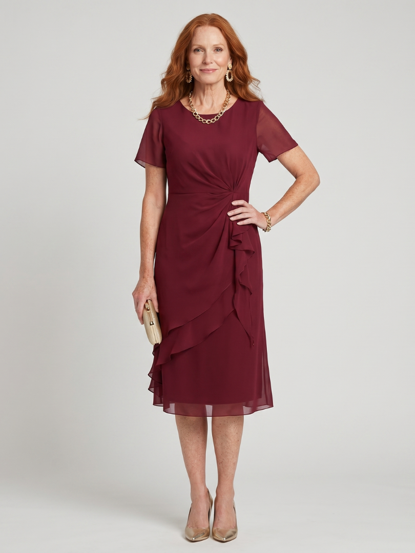 Eira | Robe Midi à Manches Courtes et Ourlet Superposé