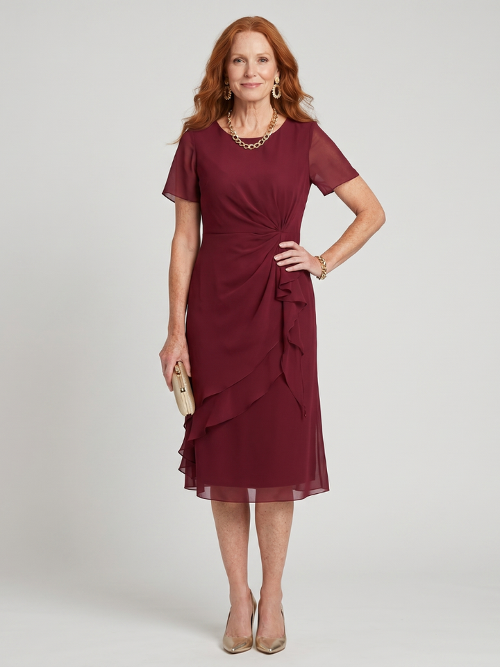 Eira | Robe Midi à Manches Courtes et Ourlet Superposé