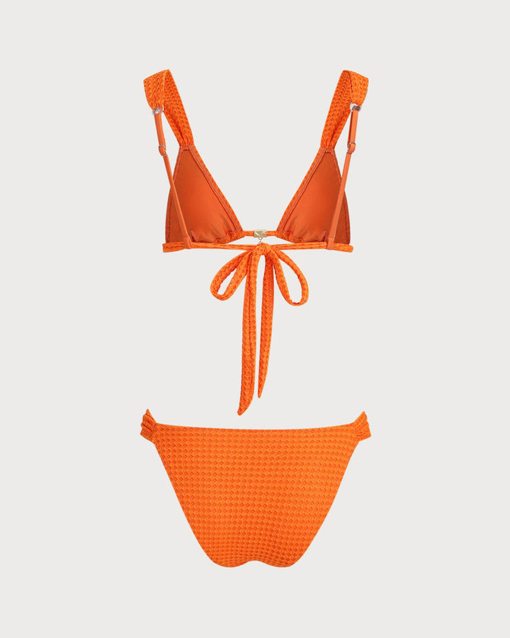 Ensemble de Bikini Texturé à Taille Élastique Orange