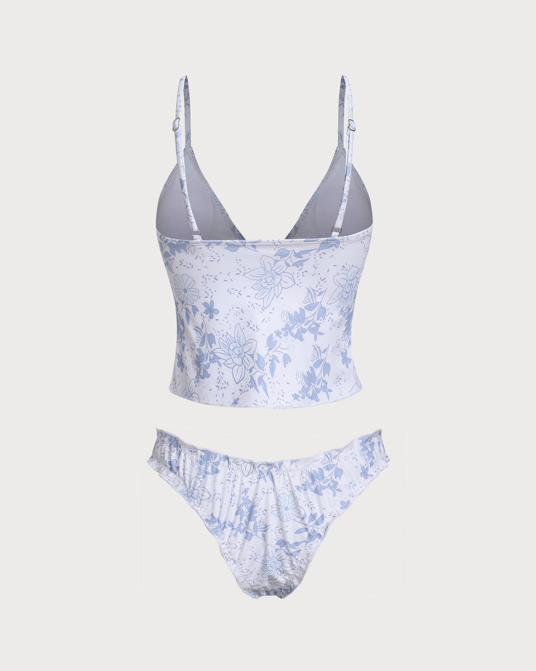 Ensemble de Tankini à Fleurs Bleues avec Nœud à l'Avant