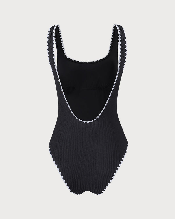 Maillot de Bain Une Pièce à Rayures Contrastées Noires
