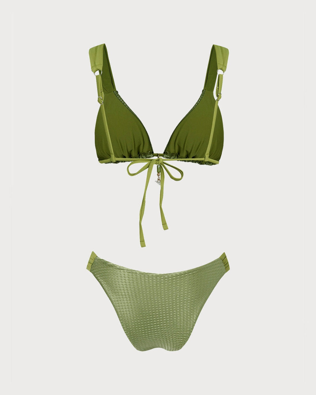 Ensemble de Bikini Texturé Vert à Col V