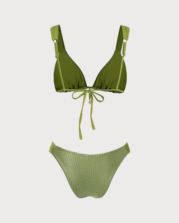 Ensemble de Bikini Texturé Vert à Col V