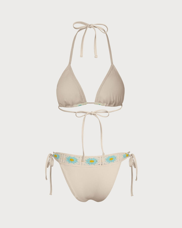 Ensemble de Bikini Triangle Contrastant en Khaki