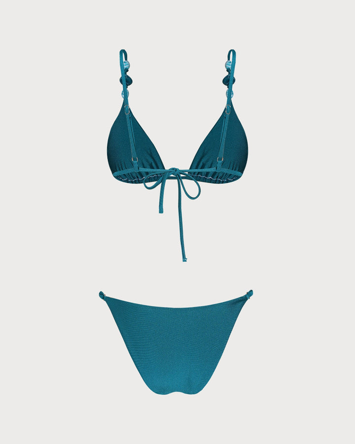 Ensemble de Bikini Triangle Froncé Turquoise