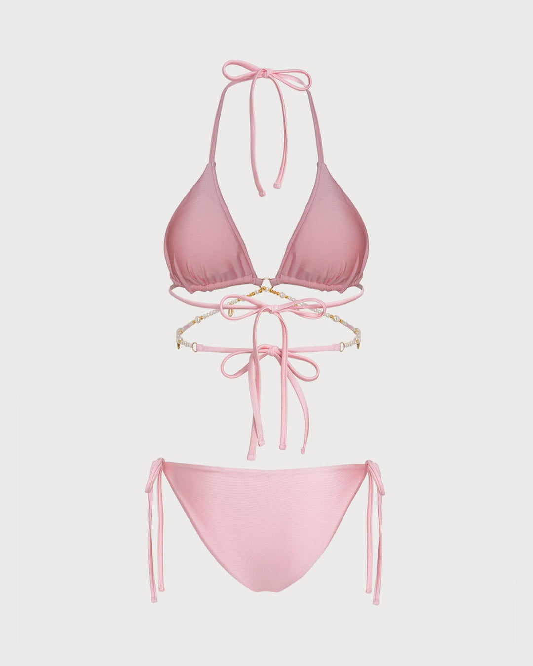 Ensemble de Bikini à Dos Nu avec O-Ring et Cordon de Serrage Rose