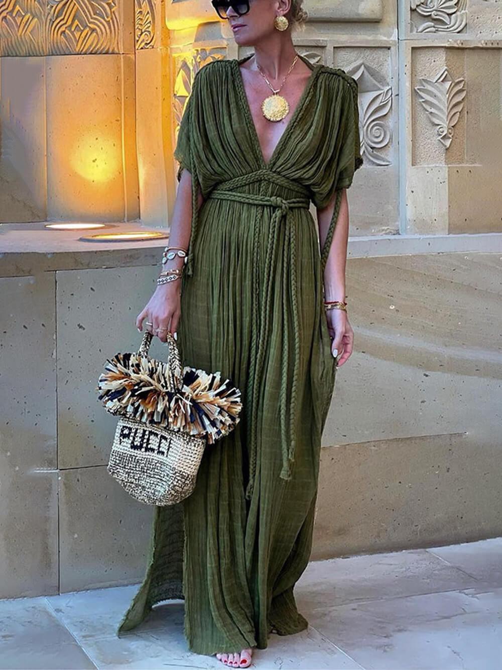 Elena | Kimono Drapé, Robe Maxi Fendue