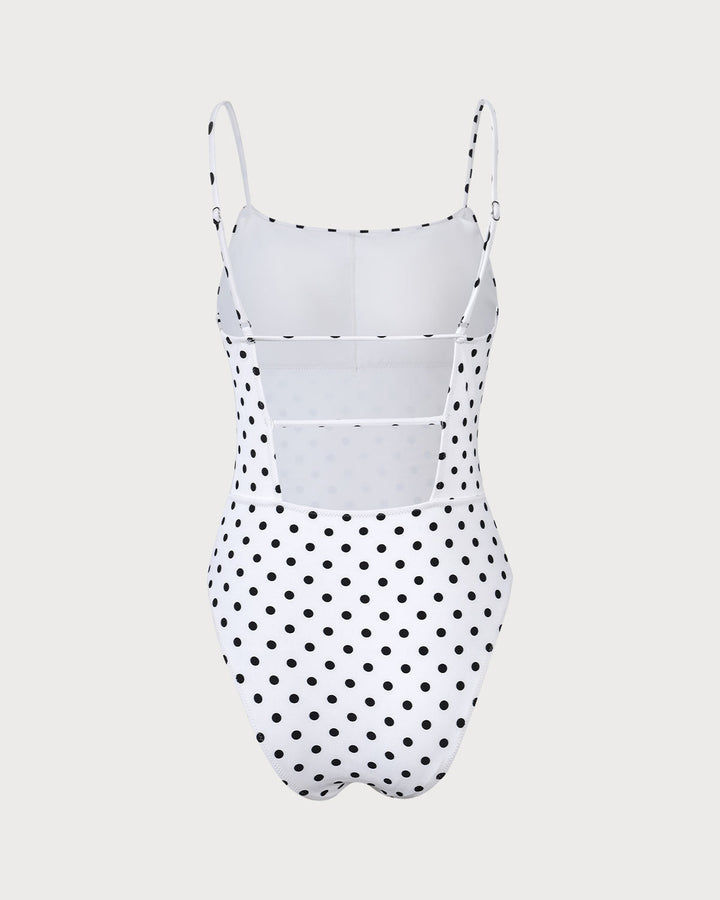 Maillot de Bain Une Pièce Dos Nu à Pois Blancs