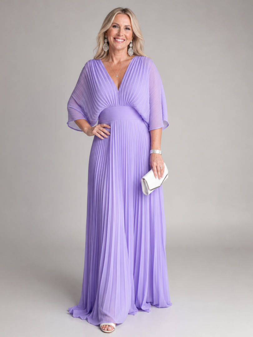 Semorph | Robe Maxi Plissée à Col en V et Manches Longues
