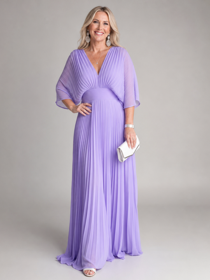 Semorph | Robe Maxi Plissée à Col en V et Manches Longues