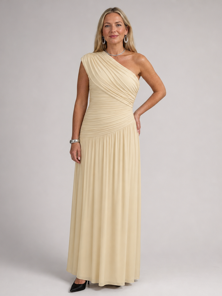 Evadra | Robe Maxi à Corsage Drapé et Une Épaule