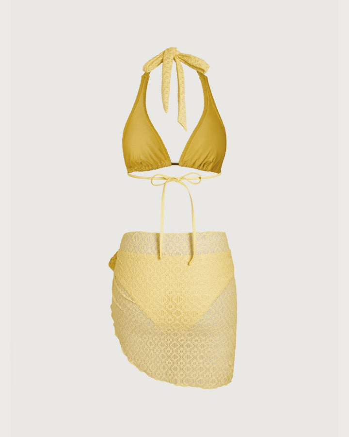 Ensemble de Bikini Texturé Jaune en Jacquard
