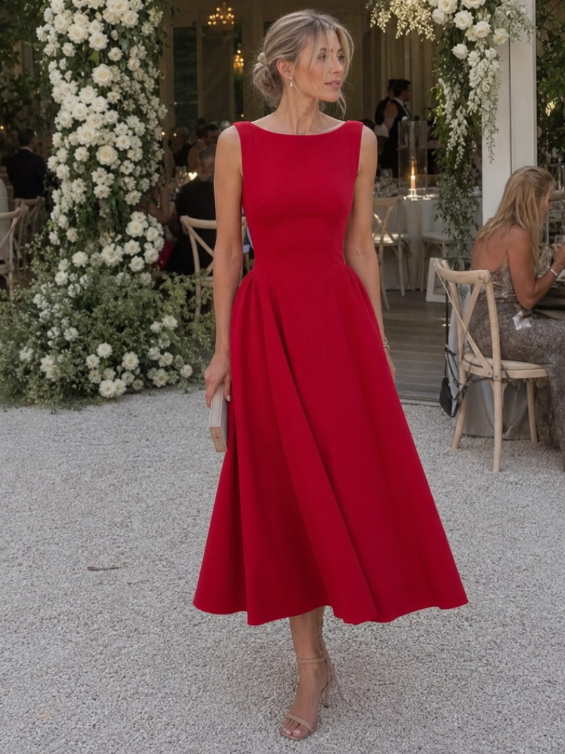 Corane | Robe Midi Sans Manches à Col Rond et Corsage Ajusté
