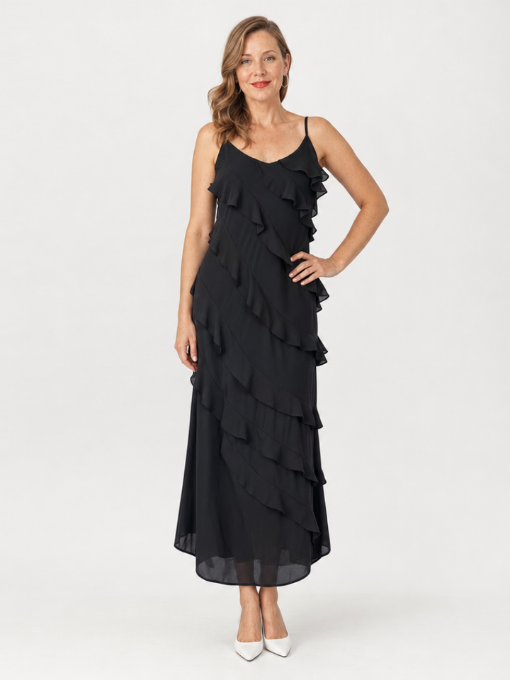 Riper | Robe Maxi à Bretelles Fines avec Volants Superposés