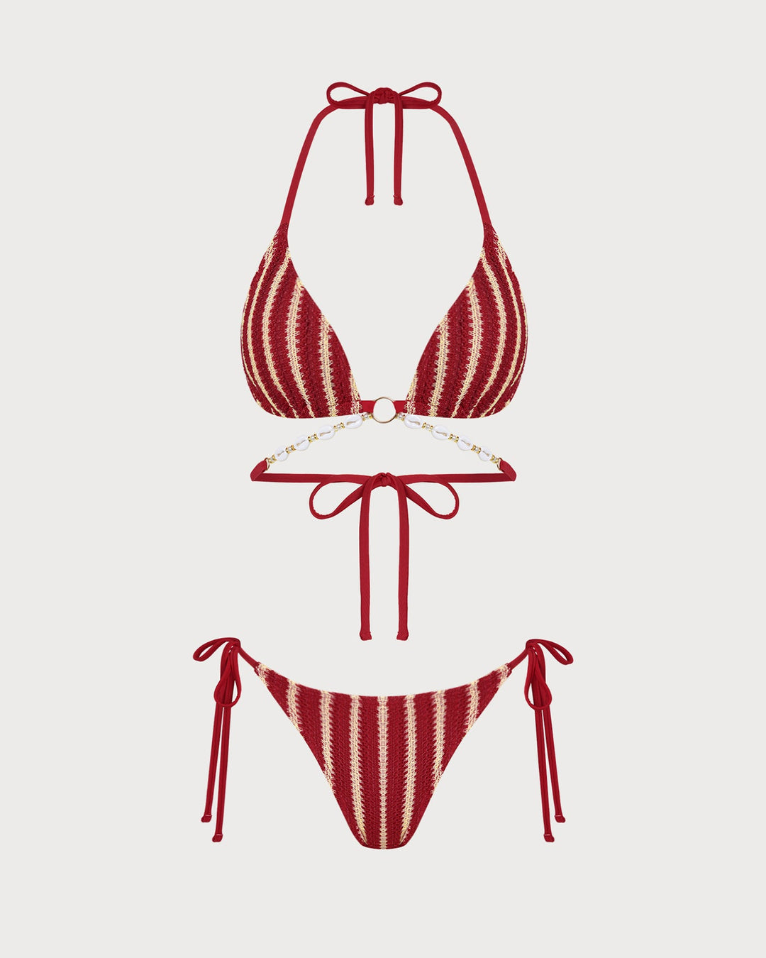 Ensemble de Bikini Contrastant Rouge avec O-Ring