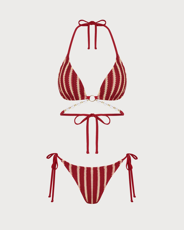 Ensemble de Bikini Contrastant Rouge avec O-Ring