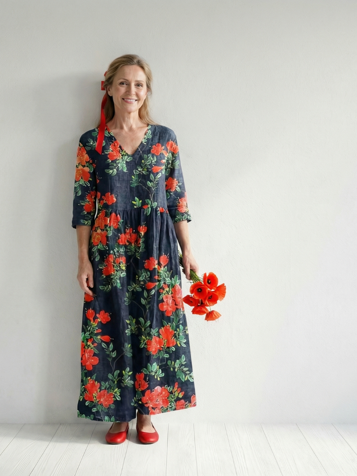 Cyrus | Robe Midi Florale Drapeau Calme