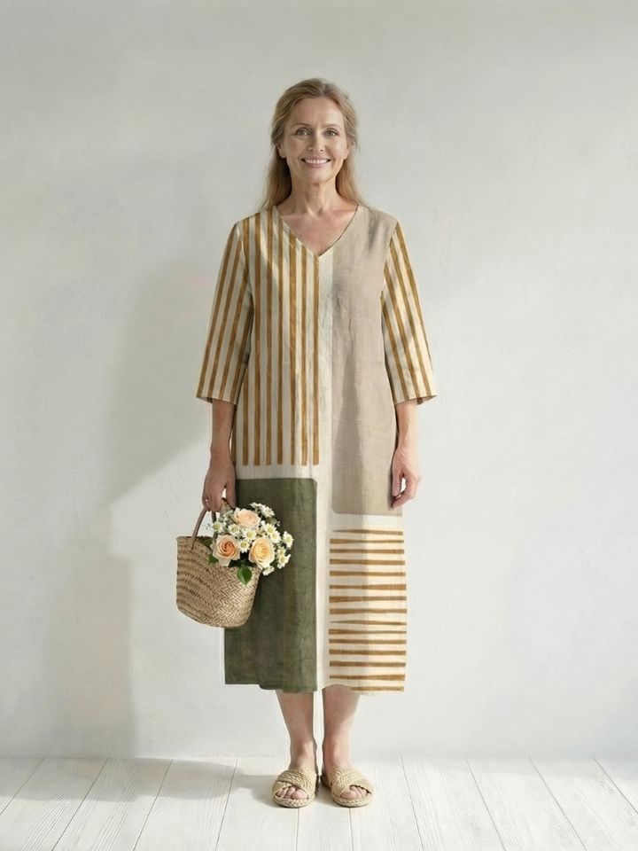 Soren | Robe Midi à Rayures Mixtes Légères