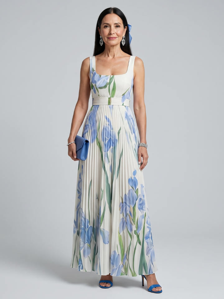 Ophelia | Robe midi sans manches à encolure carrée et imprimé floral