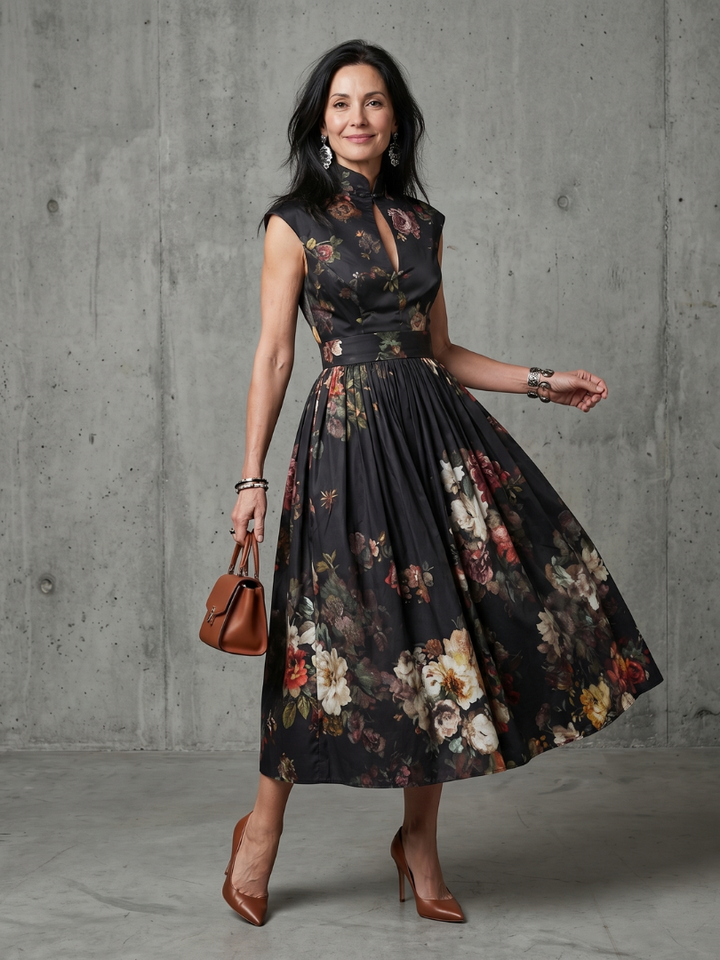 Mónica | Robe midi plissée florale
