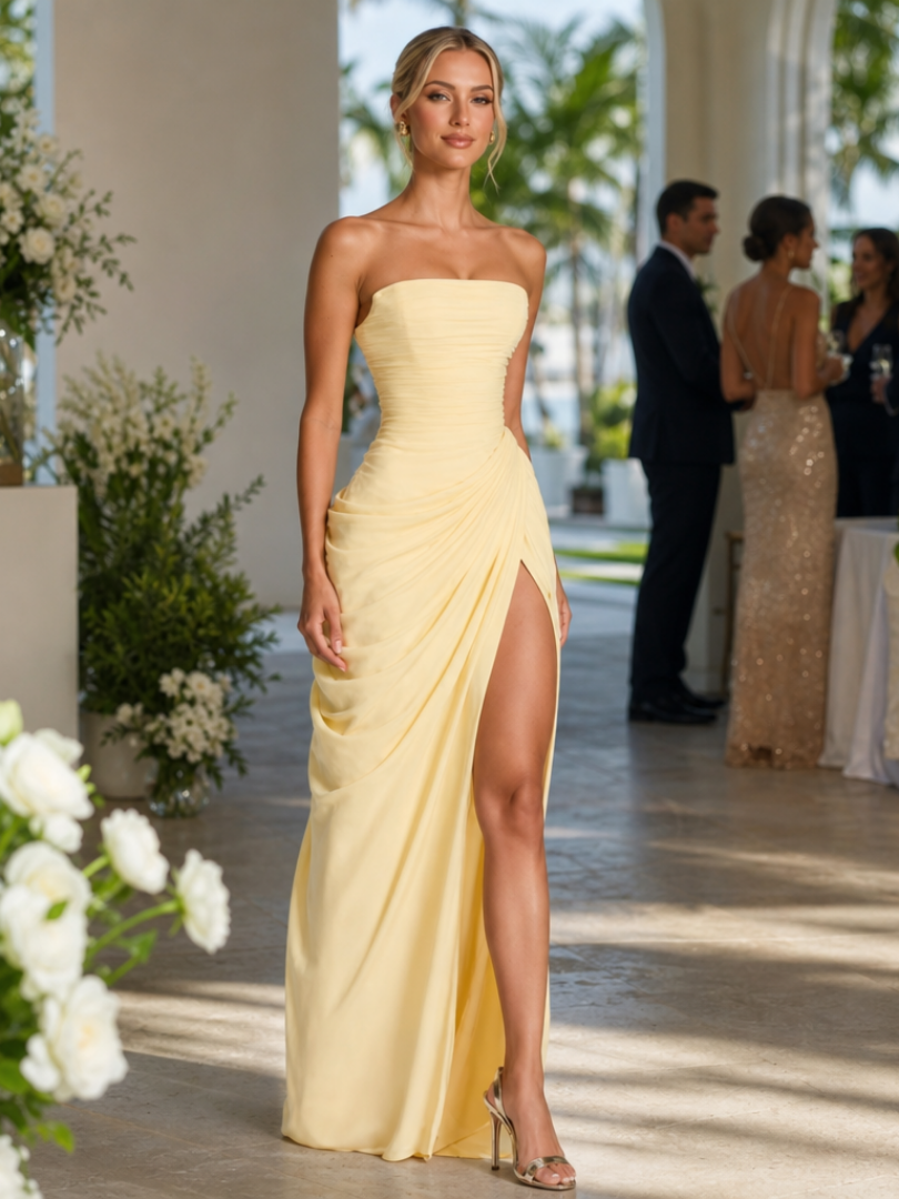 Ishra | Robe Maxi Bustier avec Fente Latérale Haute