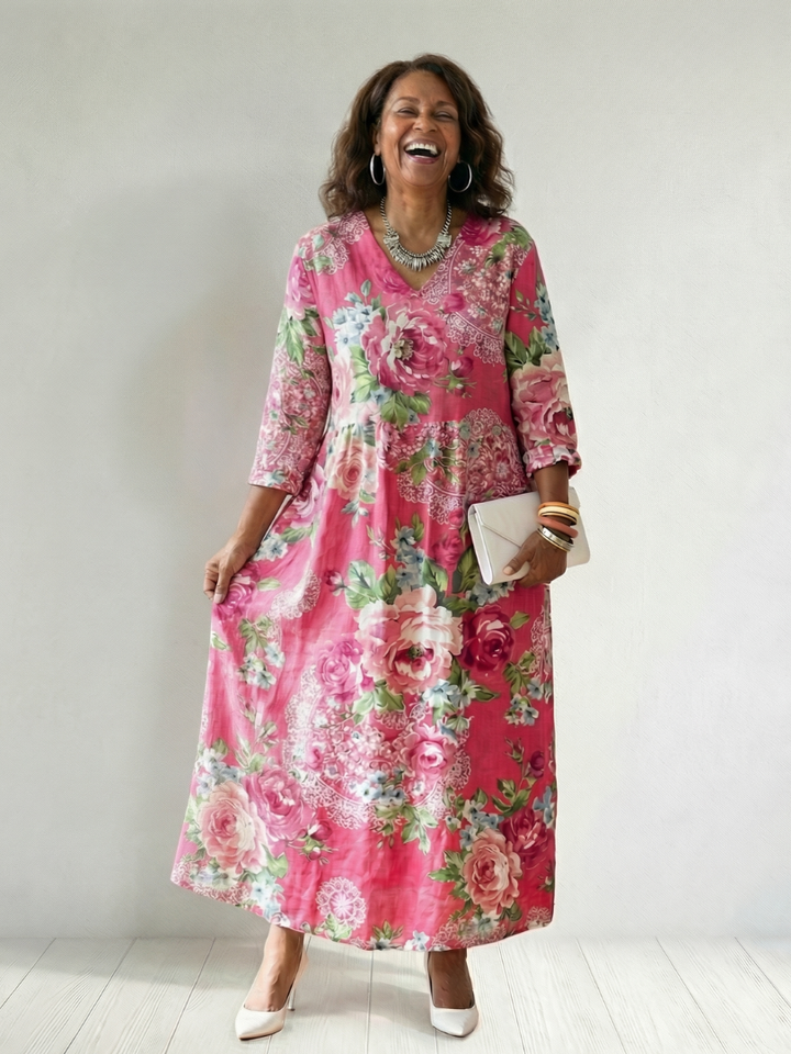 Freya | Robe Midi Fleurs de Jardin