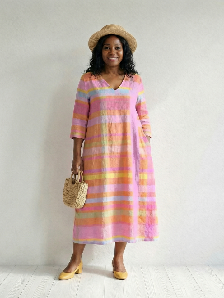 Tessa | Robe Midi à Rayures Drapeau Facile