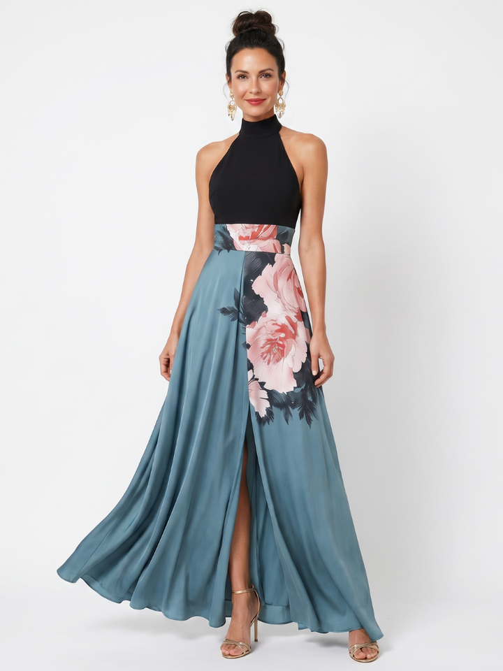 Olympas | Robe Maxi à Bustier et Jupe Fleurie