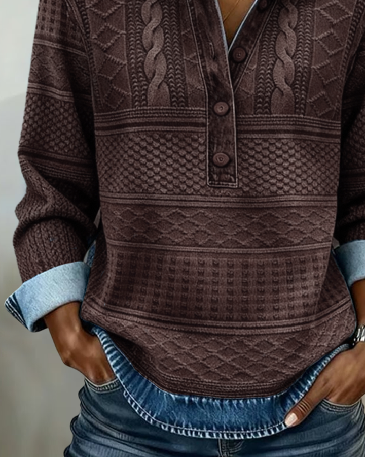Sweatshirt Tendance avec Bouton Partiel et Col