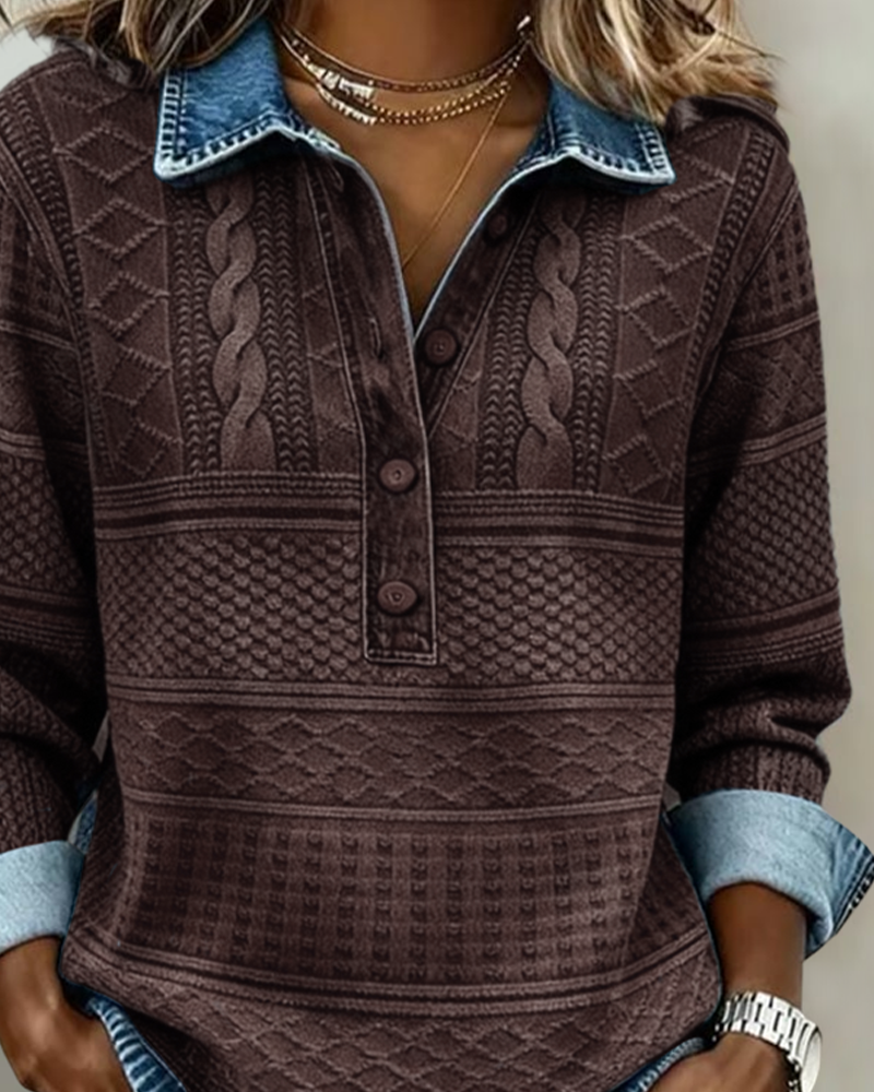 Sweatshirt Tendance avec Bouton Partiel et Col