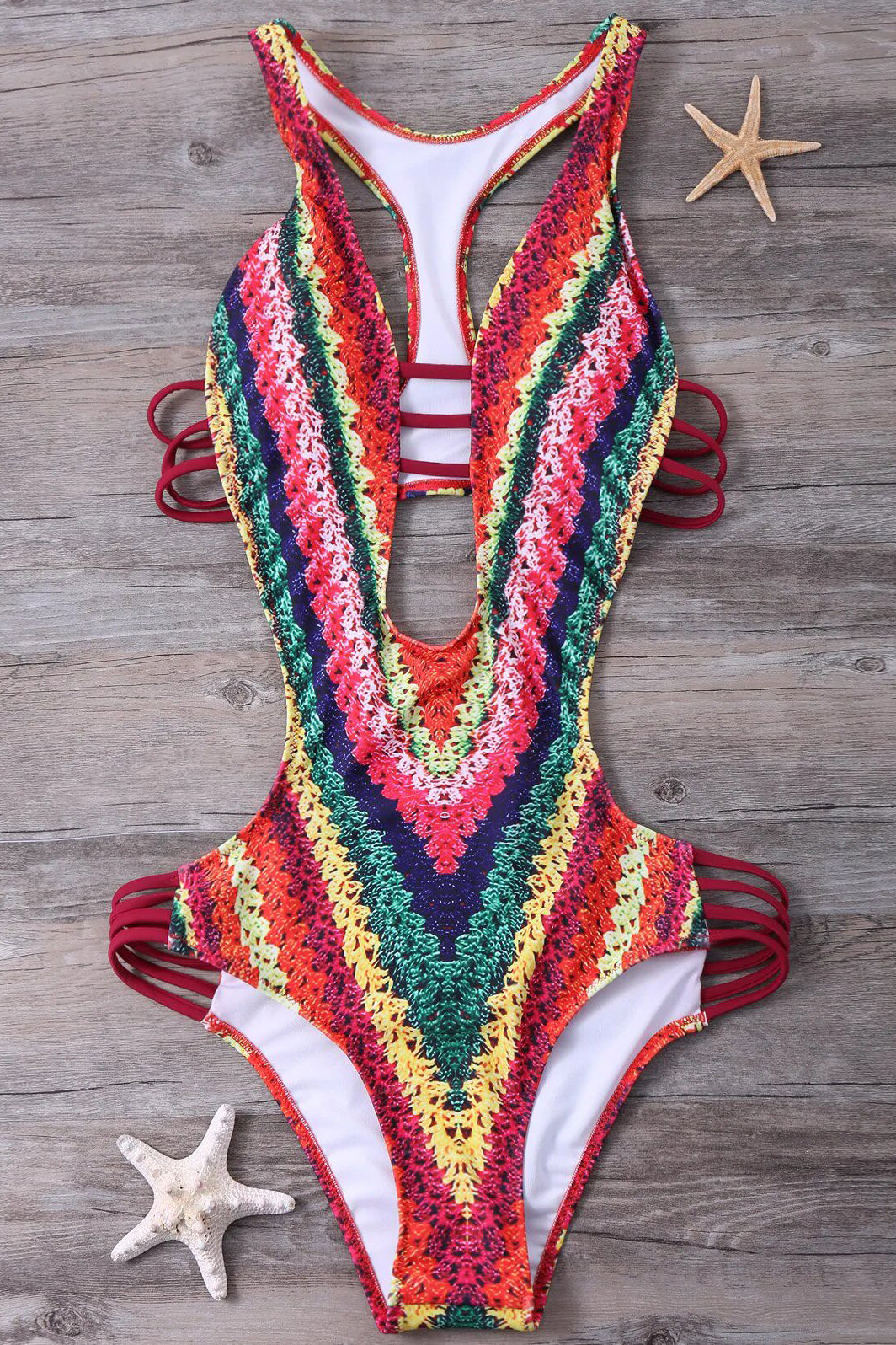 Maillot de Bain Une Pièce avec Imprimé Crochet et Dos Nu