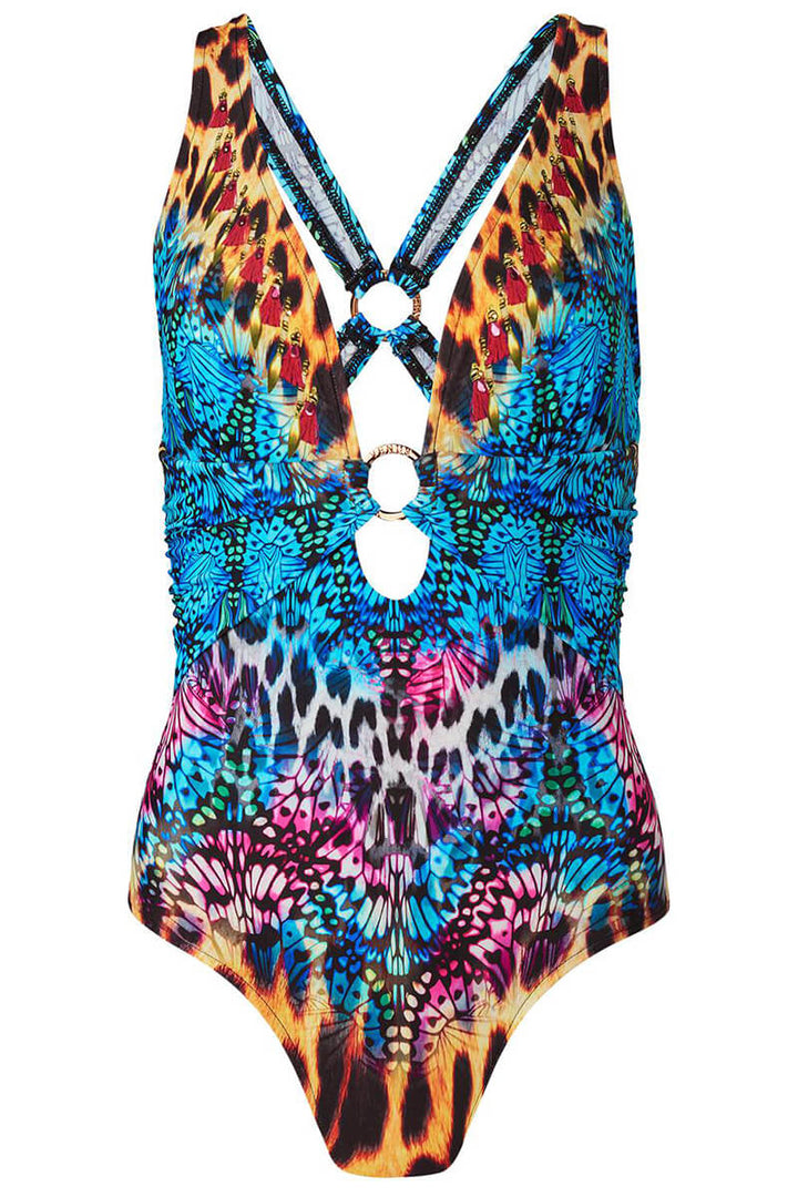 Giungla Chic – Maillot de Bain Une Pièce avec Imprimé Animalier et Détail Doré