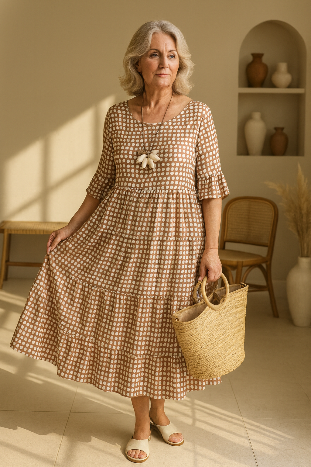 IRIS | ROBE MIDI À MANCHES COURTES SABLE
